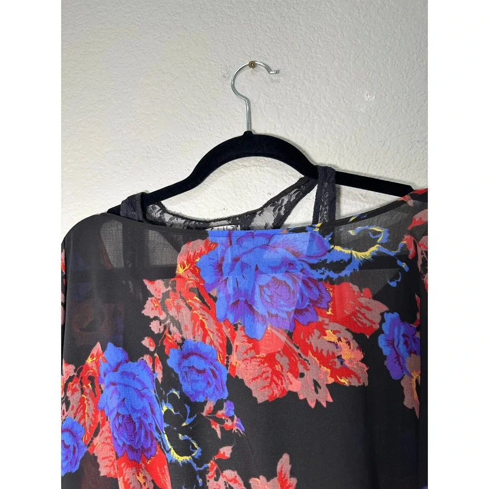Intimately Free People‎ Floral Cold Shoulder Bodysuit Black Blue Lace SP